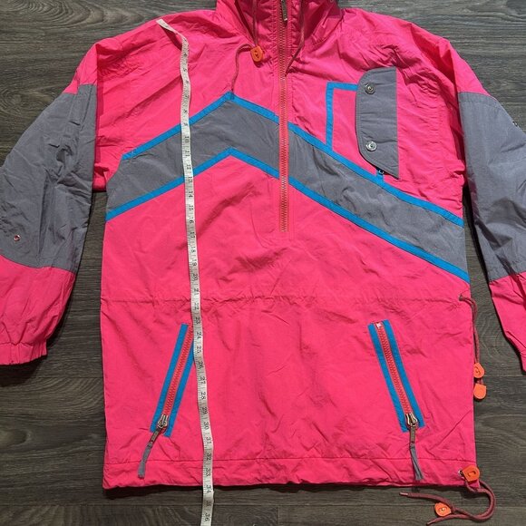Vintage Ossi Skiwear Ski Jacket Mens Medium Neon Pink Gray Pullover Colorblock - Picture 5 of 14
